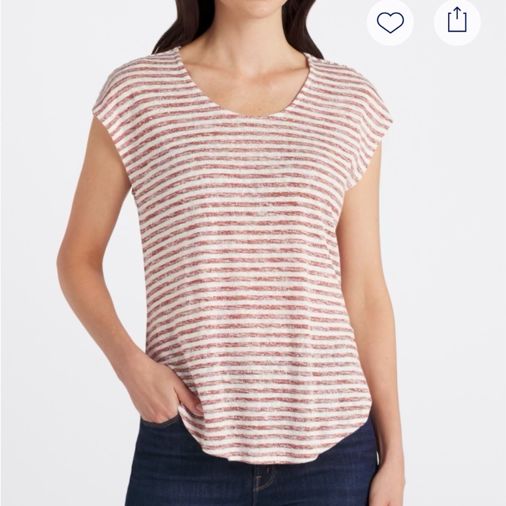 Bobeau Striped Red/Brown and White Women's Caty Twist Back Tee